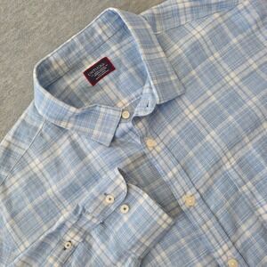 UNTUCKit Montebello Linen Shirt Men 3XL Blue White Plaid Wrinkle Resistant 35832